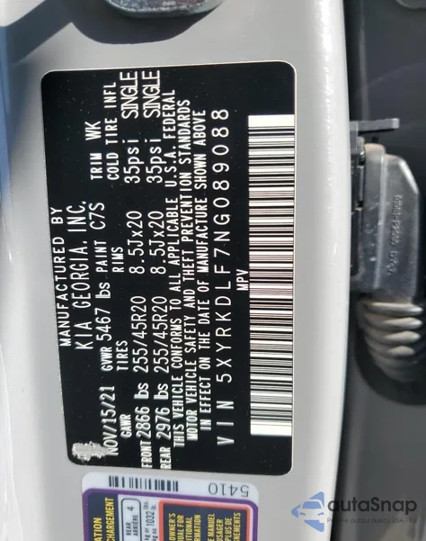 2022 Kia Sorento Sx z USA, uszkodzony, nr VIN 5XYRKDLF7NG089088